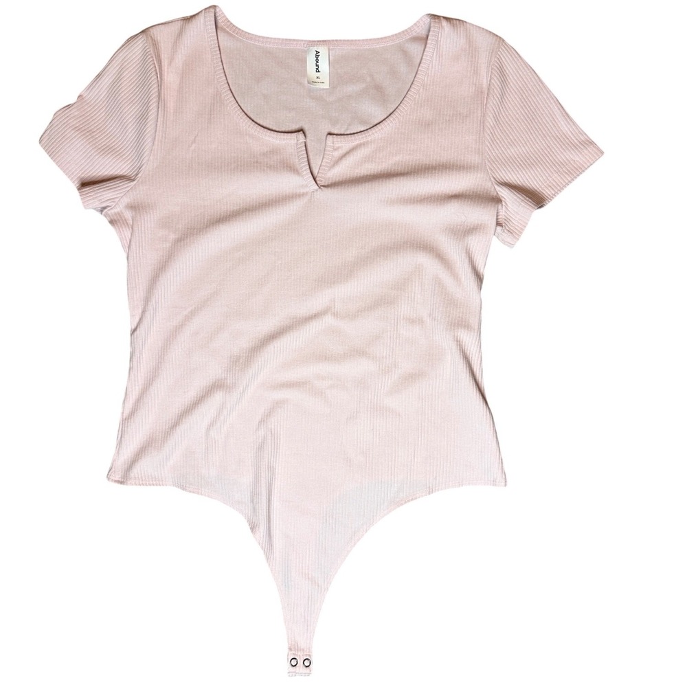 Abound Ribbed Notch Neck Short Sleeve Bodysuit Light‎ Pink Womens XL NWT